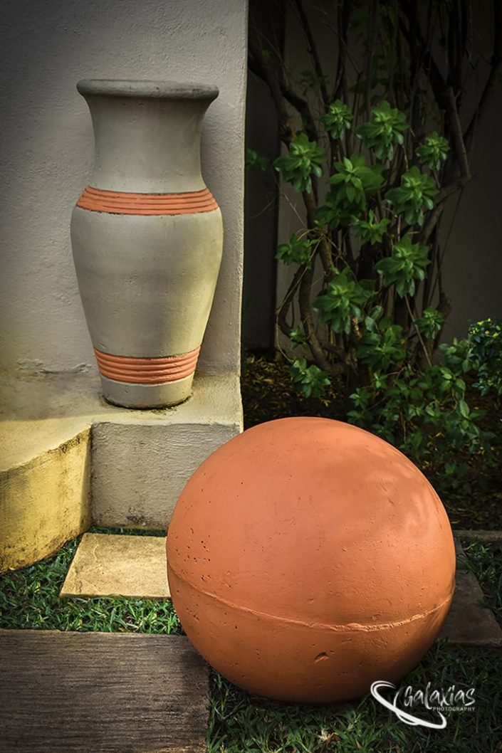 Pot and ball decoration in a garden